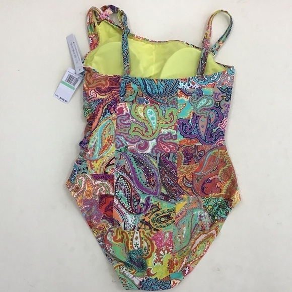 Bleu Rod Beattie Paisley One Piece Swimsuit Padded Cap Multicolor Size 8 NWT - Picture 3 of 9
